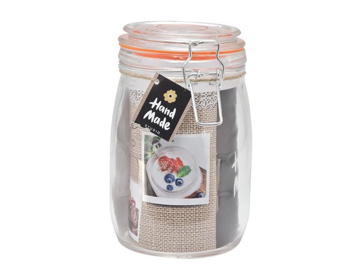 Opbevaringsglas 1000ml 10.5x17cm med silikone pakning