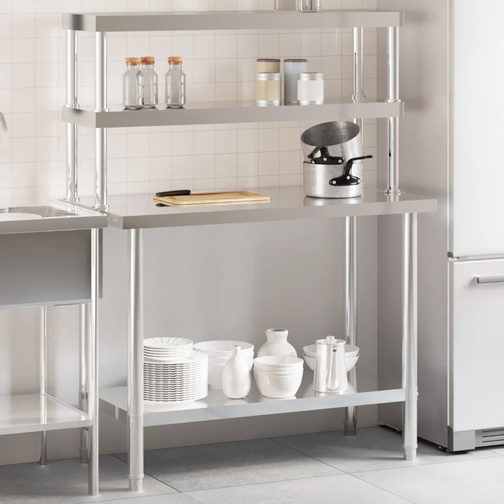 Vidaxx Køkkenbord i Rustfrit Stål med Hylder – 110 × 55 × 150 cm